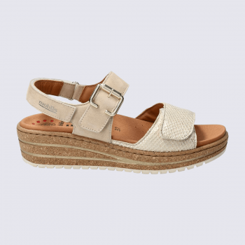 Sandales compensées, Sandales confort chic femme en cuir beige