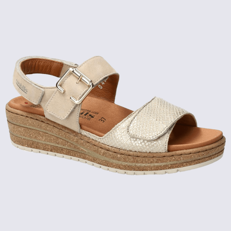 Sandales compensées, Sandales confort chic femme en cuir beige