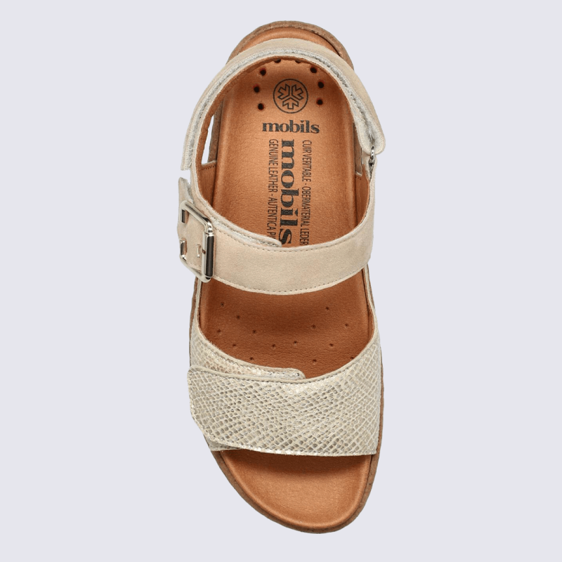 Sandales compensées, Sandales confort chic femme en cuir beige