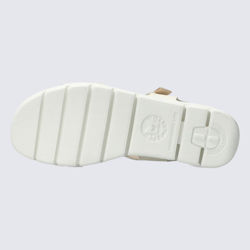 Sandales compensées Mephisto, Sandales confort femme en cuir pleine fleur sable clair