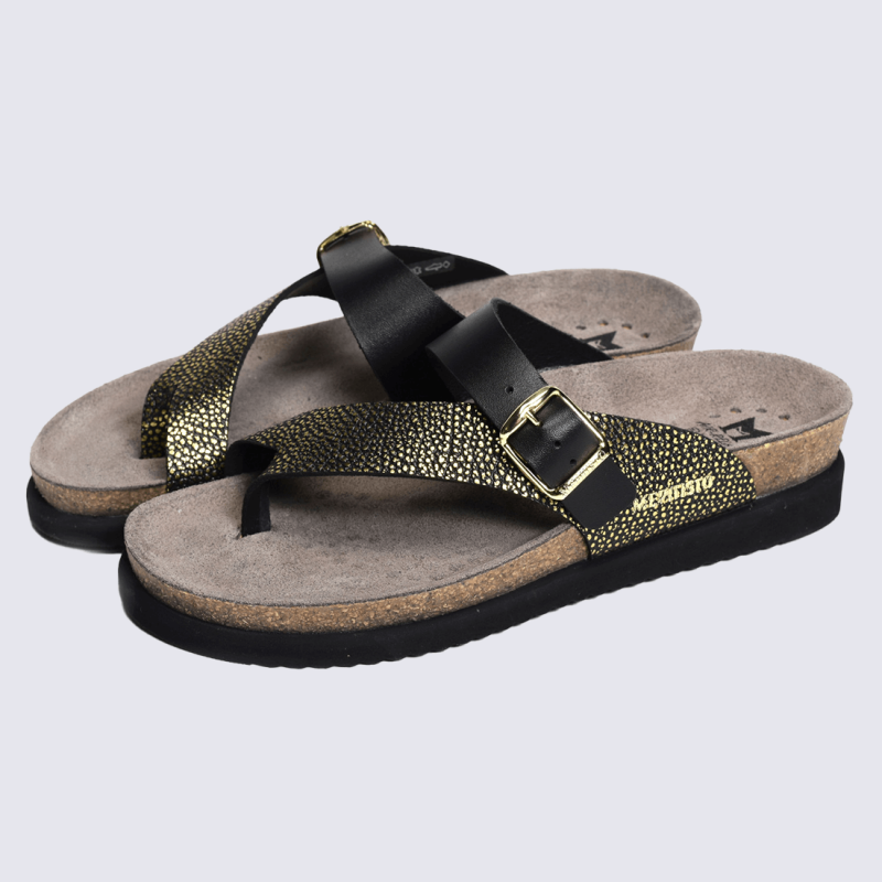Sandales entre-doigts Mephisto, Sandales entre-doigts HELEN MIX femme en cuir noir et doré
