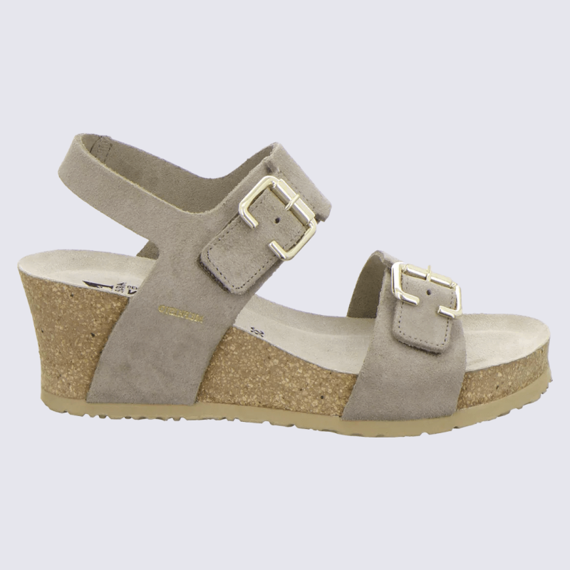 Sandales compensées Mephisto, sandales à talons compensés femme en cuir gris chaud