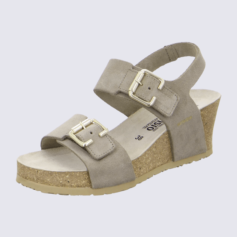 Sandales compensées Mephisto, sandales à talons compensés femme en cuir gris chaud
