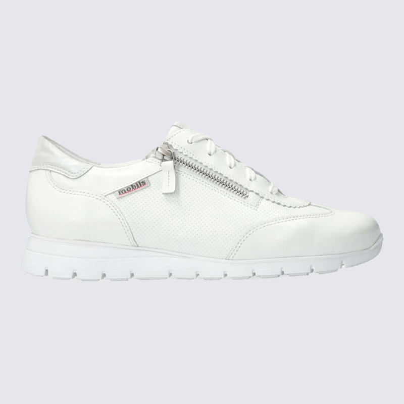 Baskets Mobils, baskets tendances femme en cuir blanc