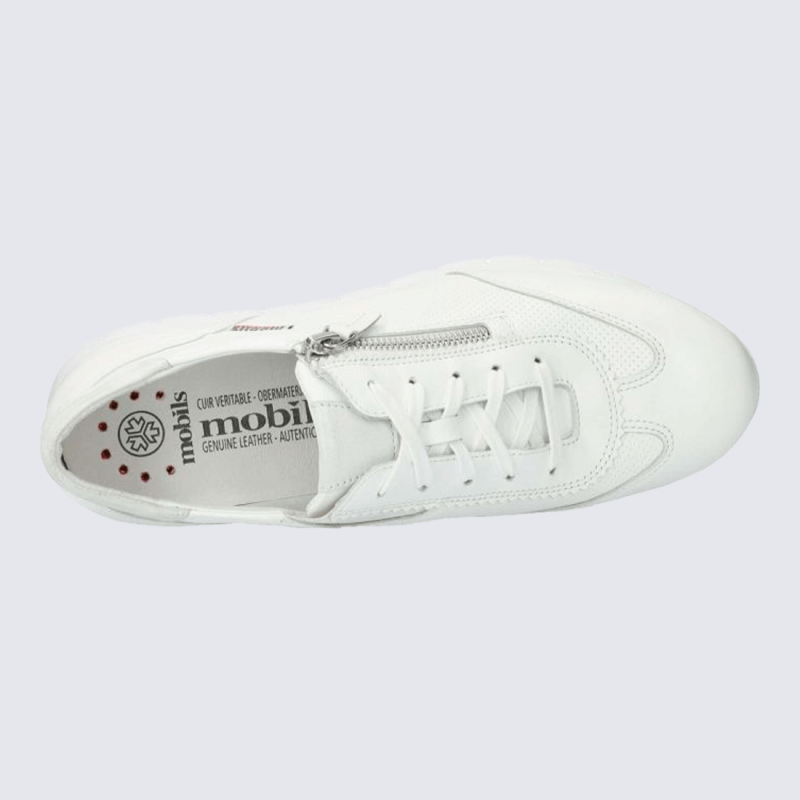 Baskets Mobils, baskets tendances femme en cuir blanc