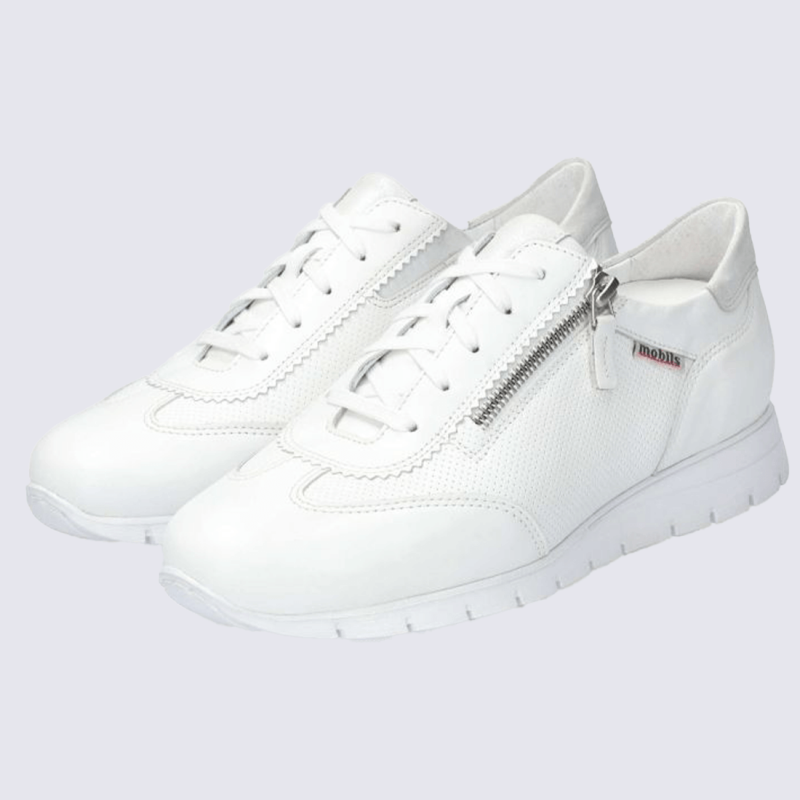 Baskets Mobils, baskets tendances femme en cuir blanc