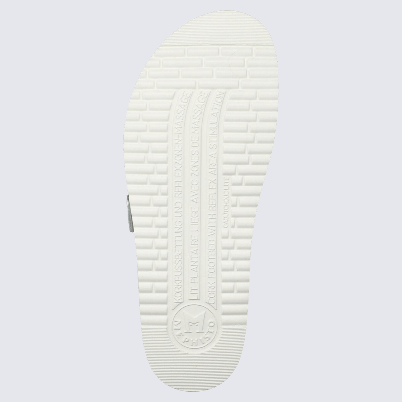 Sandales Mephisto, Sandales entre-doigt femme en cuir souple argent et blanc