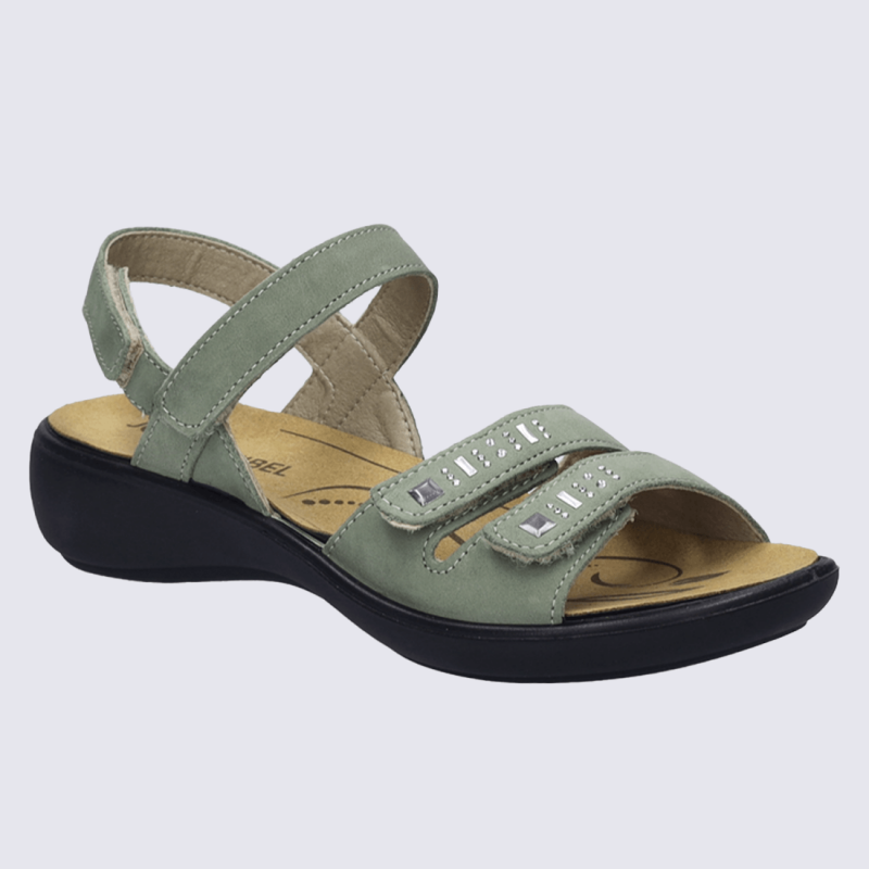 Nu-pieds Josef Seibel, nu-pieds femme à velcro en cuir menthe