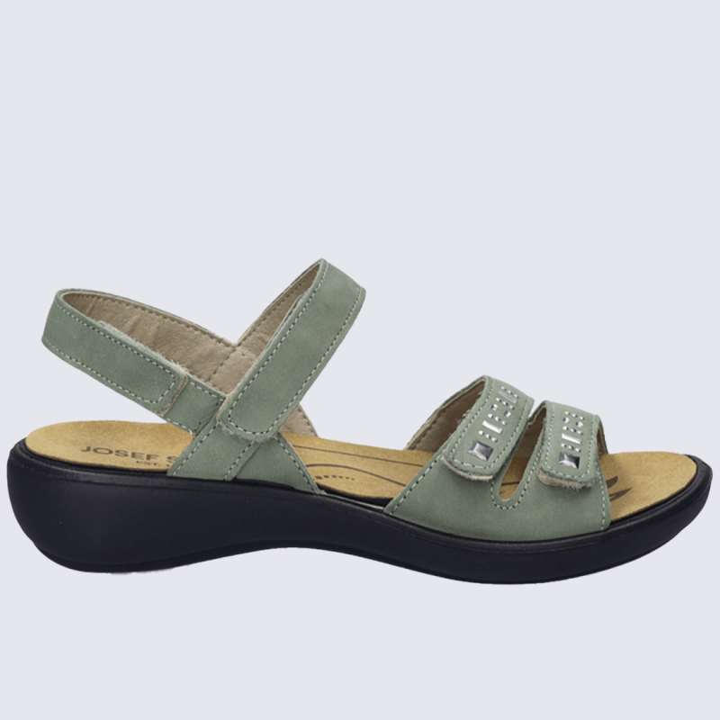 Nu-pieds Josef Seibel, nu-pieds femme à velcro en cuir menthe