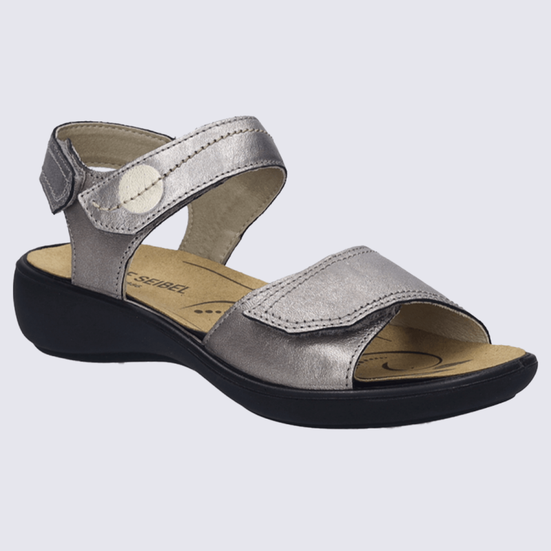 Nu-pieds Josef Seibel, Nu-pieds cuir de veau brillant femme en PU platine