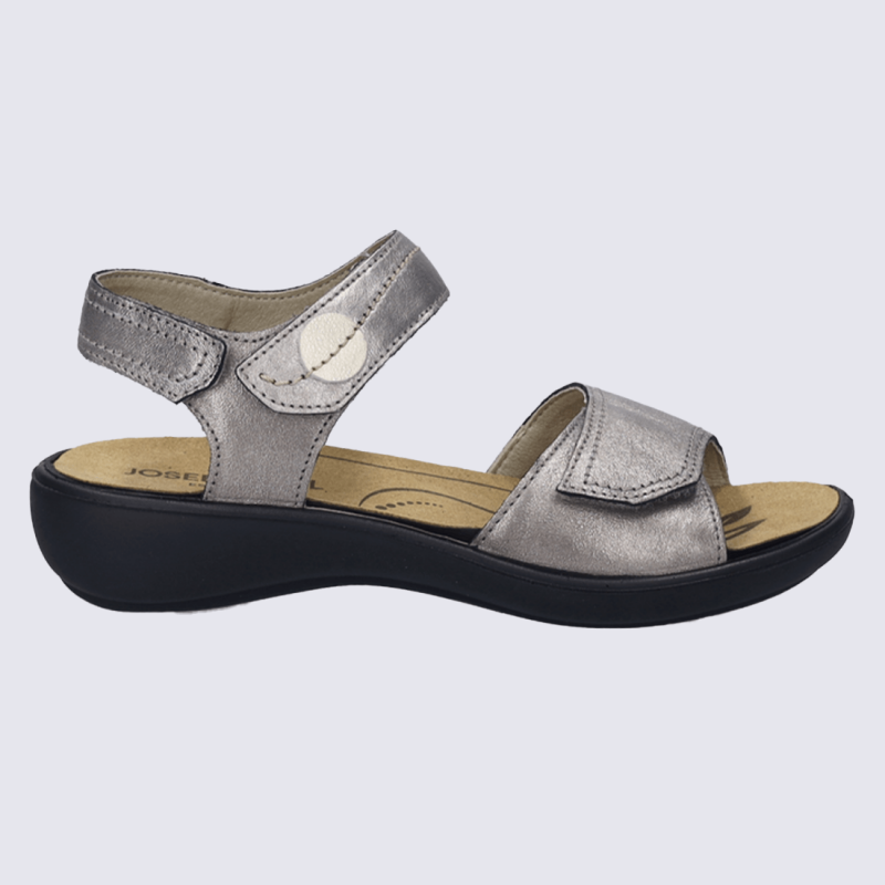 Nu-pieds Josef Seibel, Nu-pieds cuir de veau brillant femme en PU platine