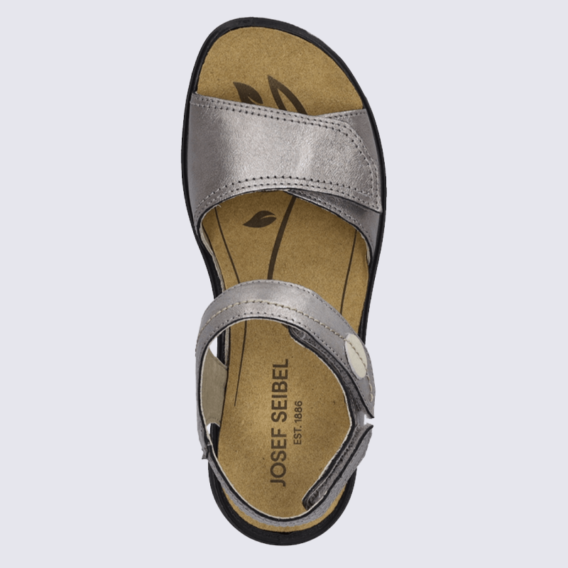 Nu-pieds Josef Seibel, Nu-pieds cuir de veau brillant femme en PU platine