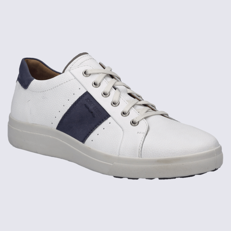 Baskets Josef Seibel, Baskets moderne cuir nubuck homme en blanc et bleu marine