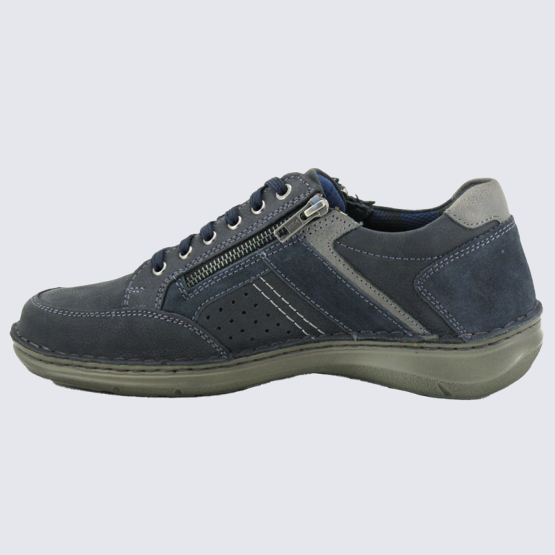 Baskets Josef Seibel, Baskets cuir marine homme en cuir et textile semelle confort à zip latéral