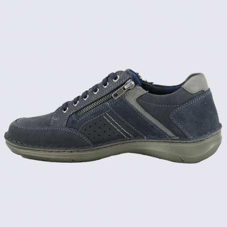 Baskets Josef Seibel, Baskets cuir marine homme en cuir et textile semelle confort à zip latéral Baskets Josef Seibel, Baskets cuir marine homme en cuir et textile semelle confort à zip latéral