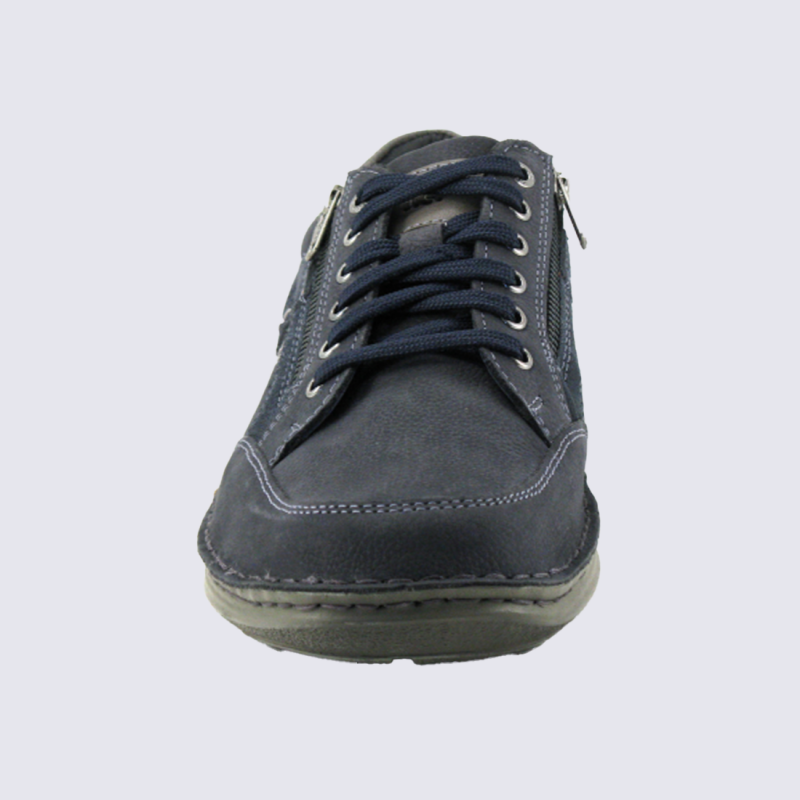 Baskets Josef Seibel, Baskets cuir marine homme en cuir et textile semelle confort à zip latéral