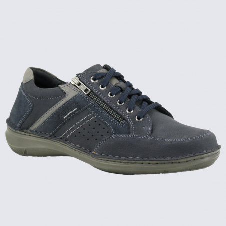 Baskets Josef Seibel, Baskets cuir marine homme en cuir et textile semelle confort à zip latéral Baskets Josef Seibel, Baskets cuir marine homme en cuir et textile semelle confort à zip latéral