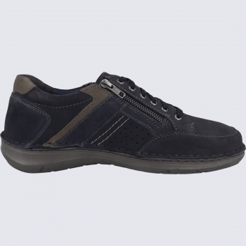 Baskets Josef Seibel, Baskets cuir marine homme en cuir et textile semelle confort à zip latéral