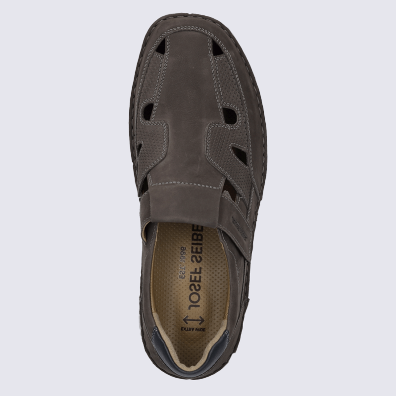 Sandales Josef Seibel, Sandales confort respirant homme en cuir nubuck granit