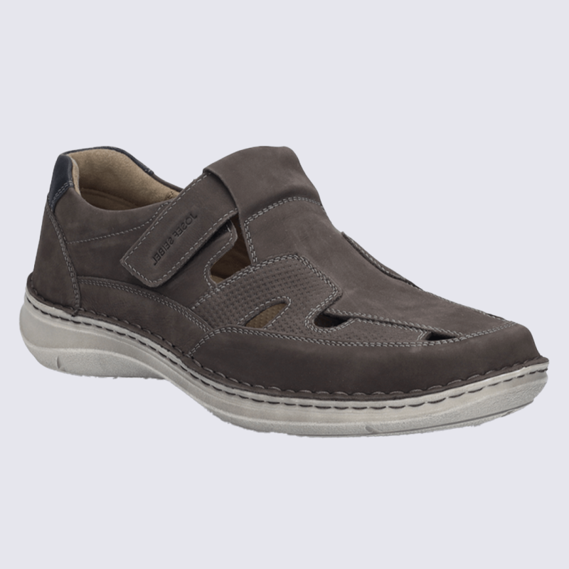 Sandales Josef Seibel, Sandales confort respirant homme en cuir nubuck granit