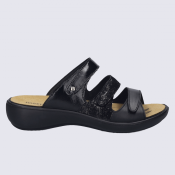 Sandales Josef Seibel, Sandales femme design ergonomique à fermeture velcro cuir lisse noir