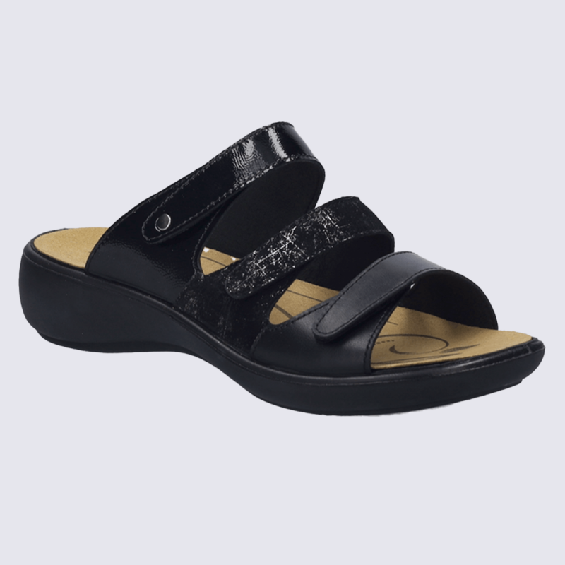 Sandales Josef Seibel, Sandales femme design ergonomique à fermeture velcro cuir lisse noir