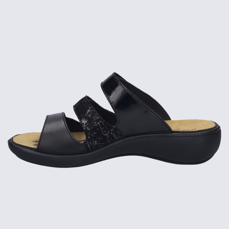 Sandales Josef Seibel, Sandales femme design ergonomique à fermeture velcro cuir lisse noir