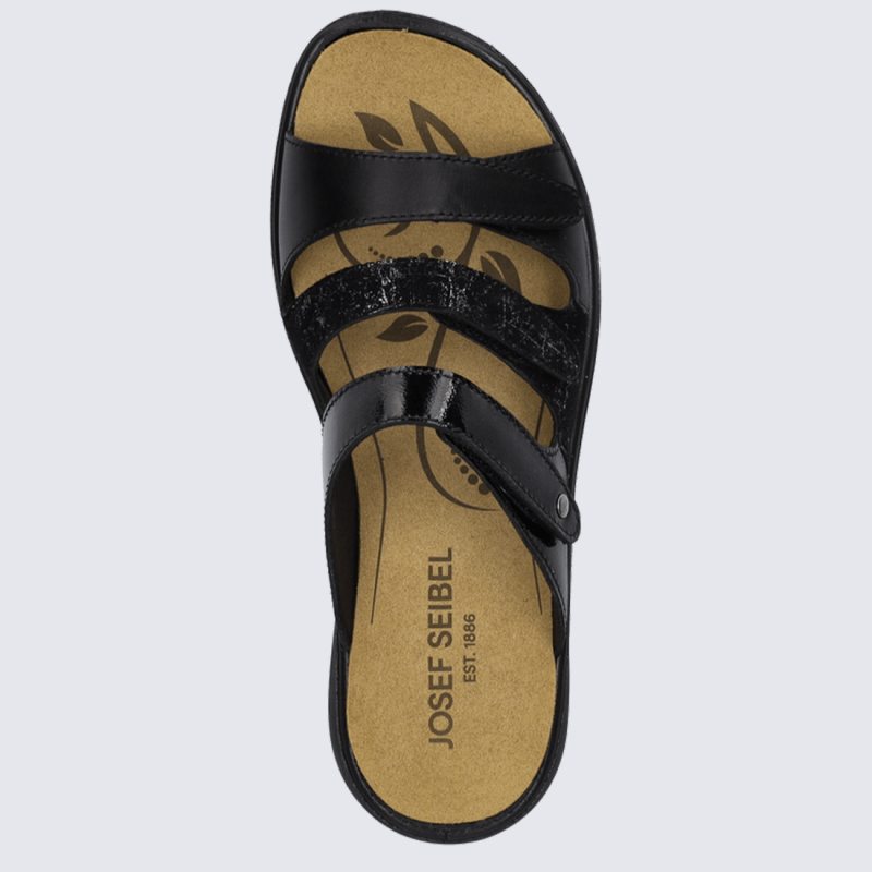 Sandales Josef Seibel, Sandales femme design ergonomique à fermeture velcro cuir lisse noir