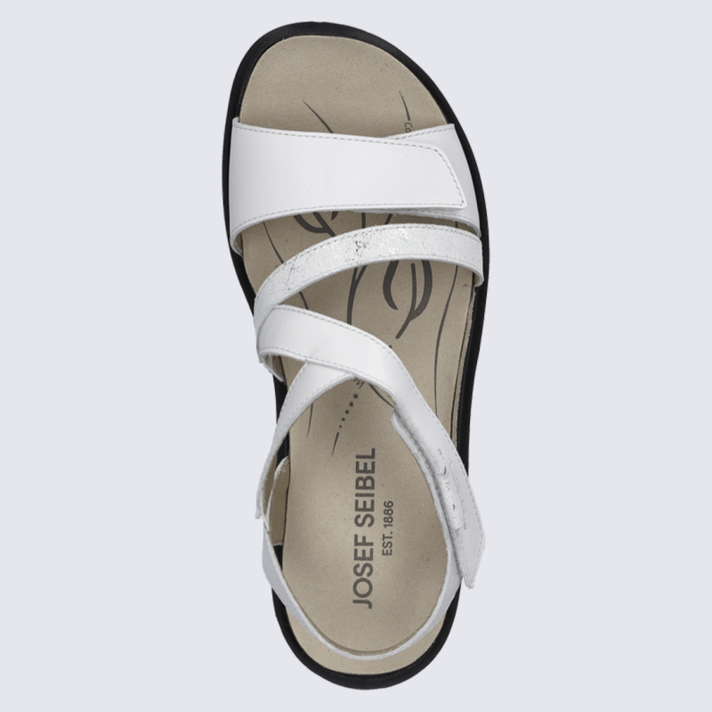 Sandales Josef Seibel, Sandales élégantes femme en cuir blanc argenté