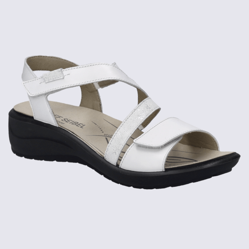 Sandales Josef Seibel, Sandales élégantes femme en cuir blanc argenté