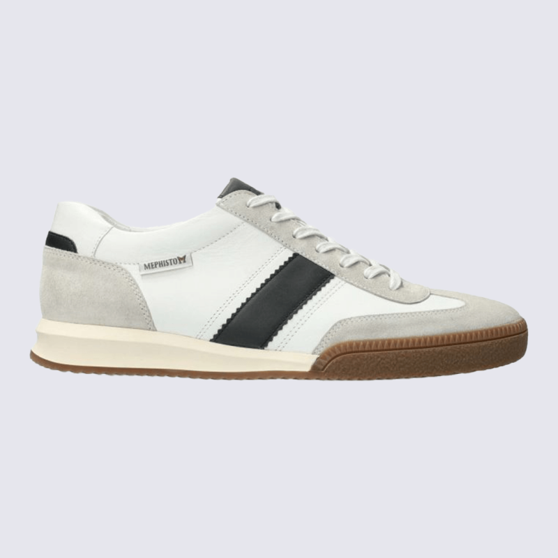 Baskets Mephisto, Baskets moderne homme en cuir pleine fleur gris et blanc