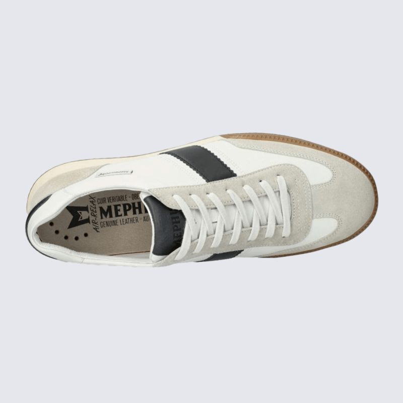 Baskets Mephisto, Baskets moderne homme en cuir pleine fleur gris et blanc