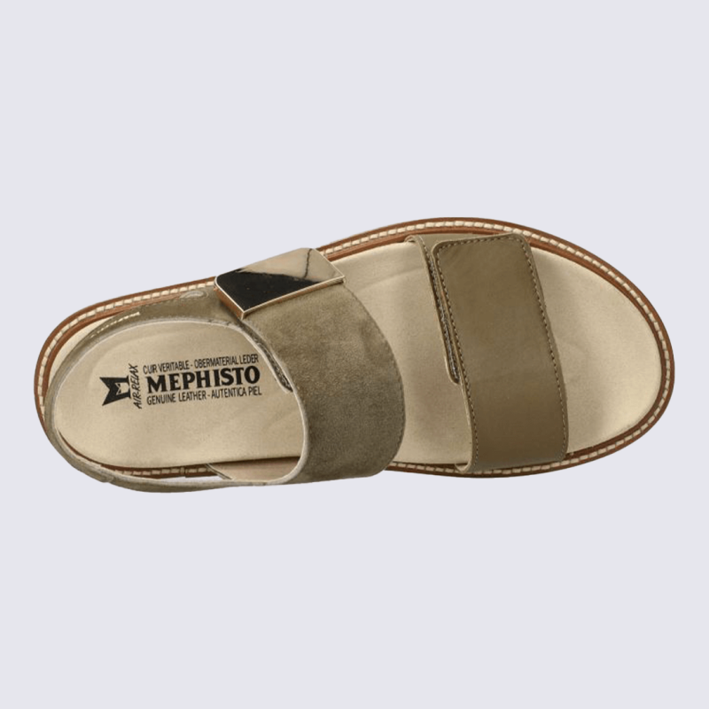 Sandales MEPHISTO, Sandales confort haut de gamme femme en cuir velours vert