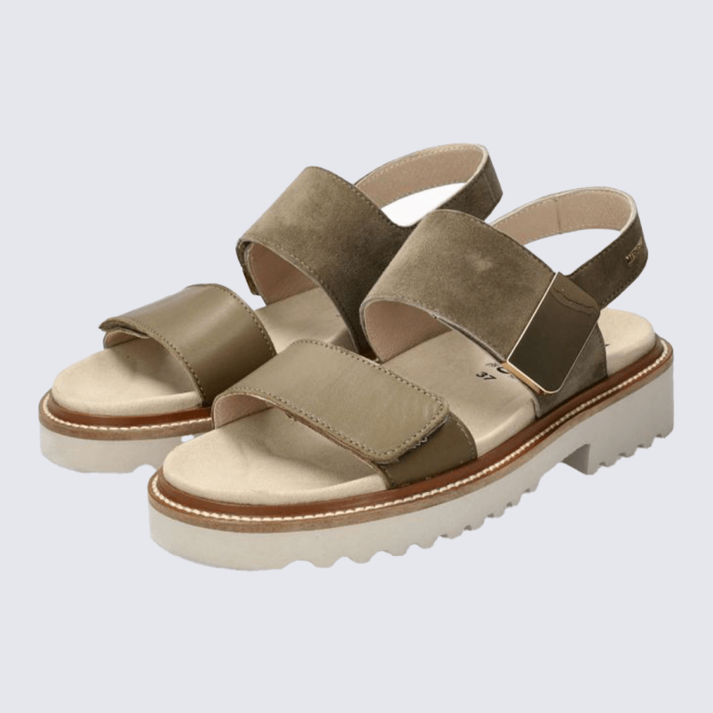 Sandales MEPHISTO, Sandales confort haut de gamme femme en cuir velours vert
