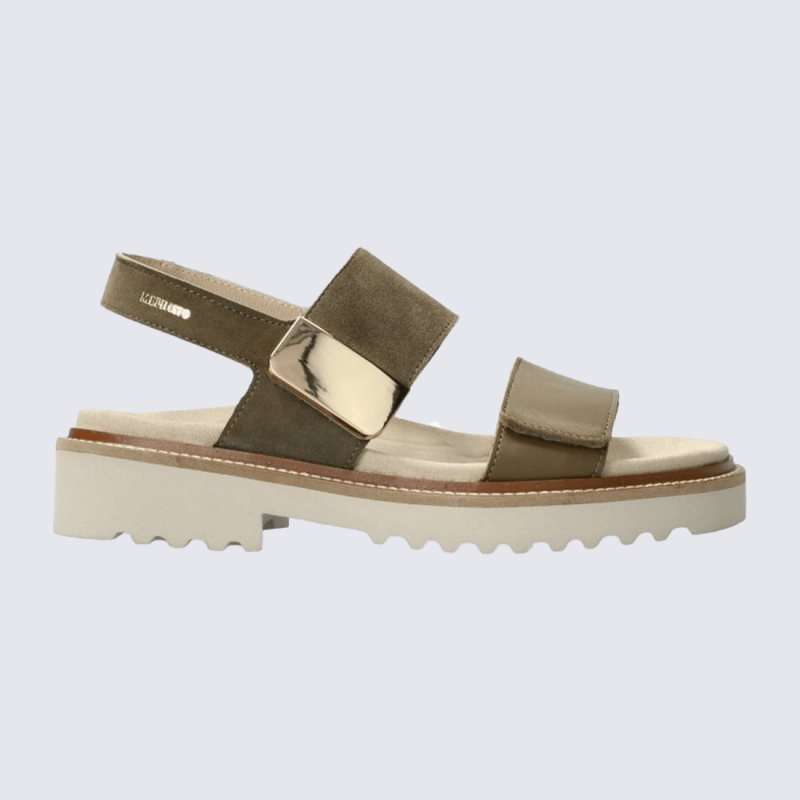 Sandales MEPHISTO, Sandales confort haut de gamme femme en cuir velours vert
