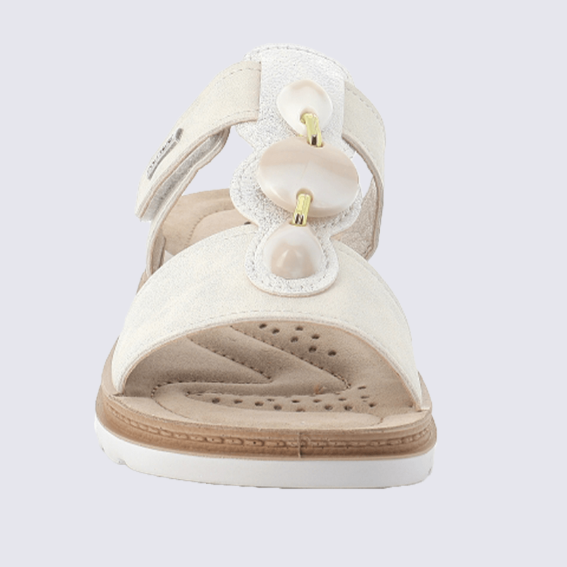 Mules Rohde, mules à bride velcro et bijou fantaisie femme blanc cassé