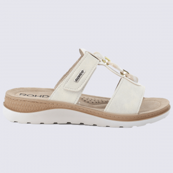 Mules Rohde, mules à bride velcro et bijou fantaisie femme blanc cassé