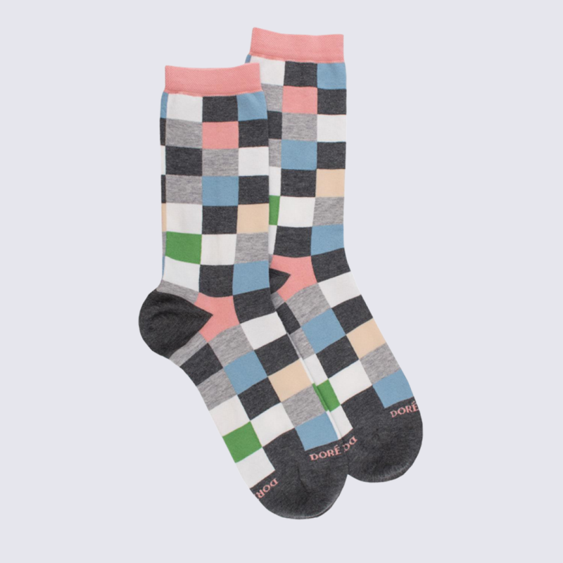 Chaussettes Doré Doré, chaussettes à carreaux/échiquier femme en coton oxford/praline