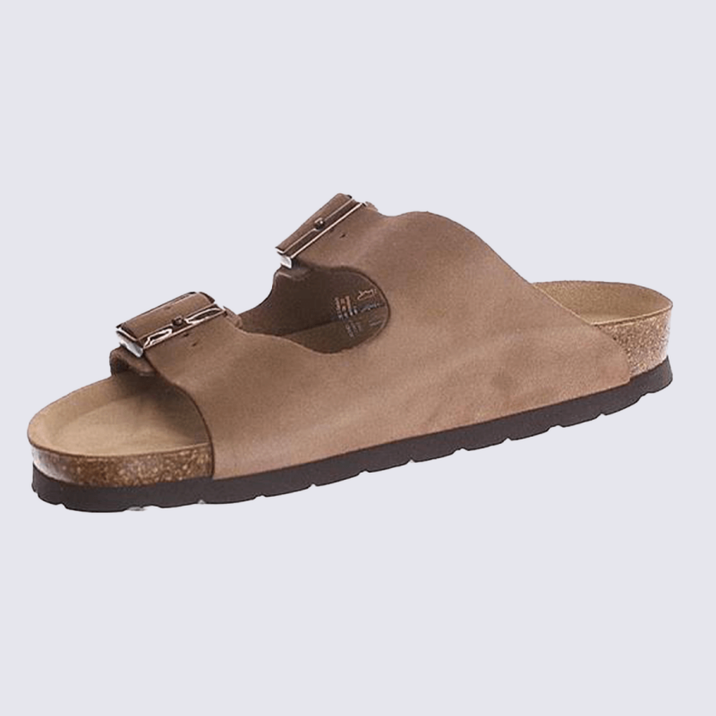 Mules Rohde, Mules double bride réglable et semelle anatomique homme camel suède