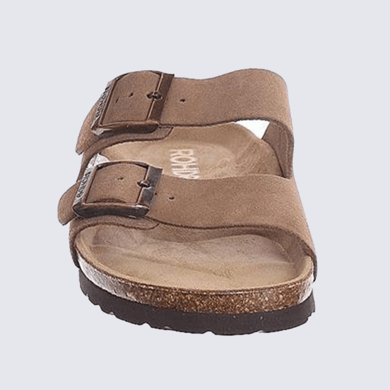 Mules Rohde, Mules double bride réglable et semelle anatomique homme camel suède