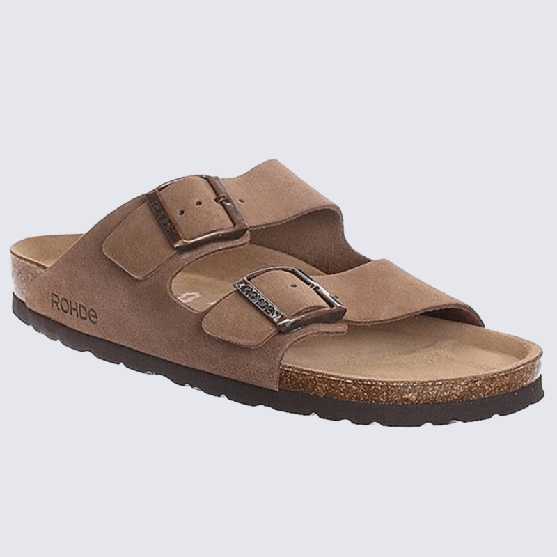 Mules Rohde, Mules double bride réglable et semelle anatomique homme camel suède