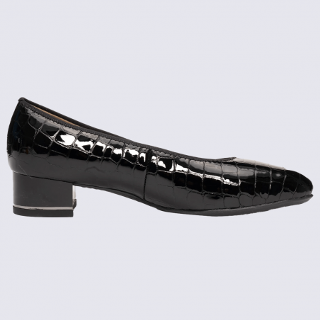 Escarpins ARA, Escarpins vernis noirs effet croco femme à talon carré confortable en cuir brillant Escarpins ARA, Escarpins vernis noirs effet croco femme à talon carré confortable en cuir brillant