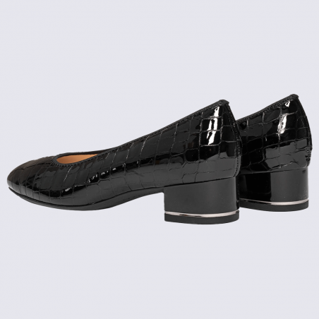 Escarpins ARA, Escarpins vernis noirs effet croco femme à talon carré confortable en cuir brillant Escarpins ARA, Escarpins vernis noirs effet croco femme à talon carré confortable en cuir brillant