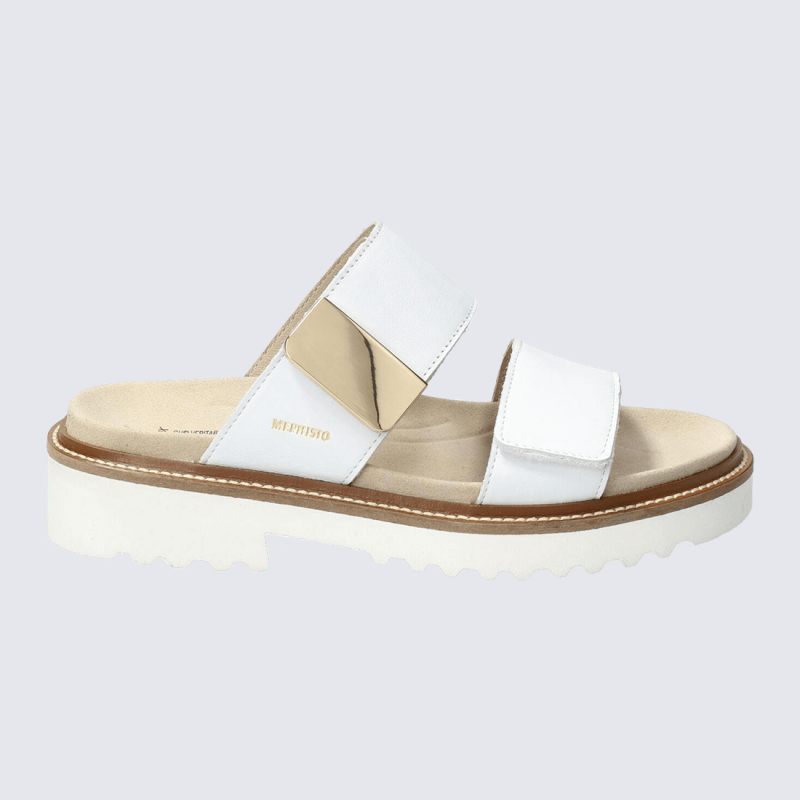Mule Mephisto, Mule élégante et confort souple pour femme en cuir blanc