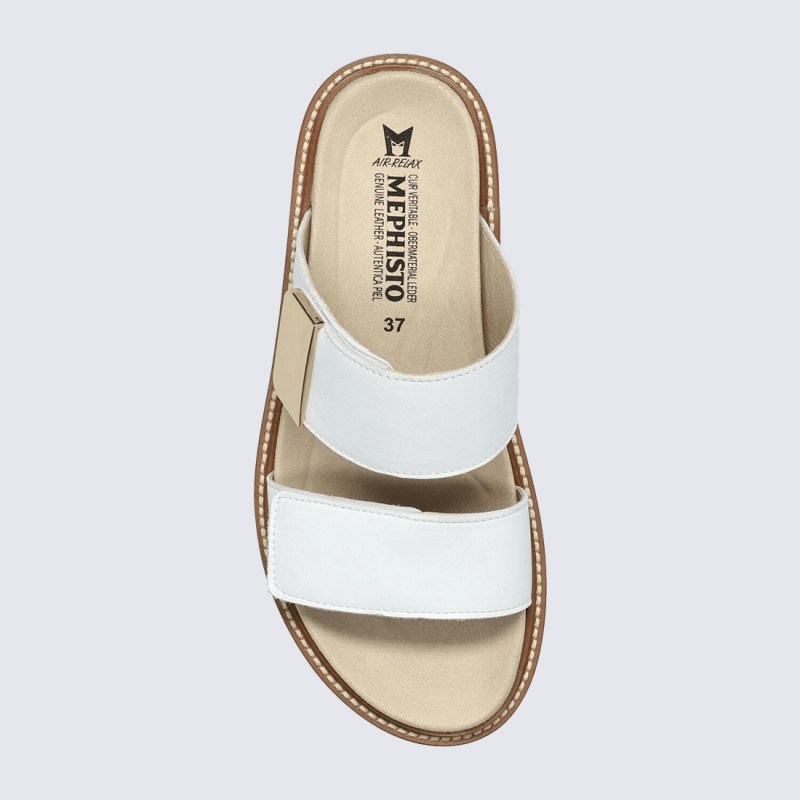 Mule Mephisto, Mule élégante et confort souple pour femme en cuir blanc