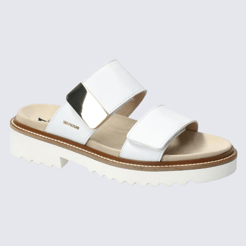 Mule Mephisto, Mule élégante et confort souple pour femme en cuir blanc