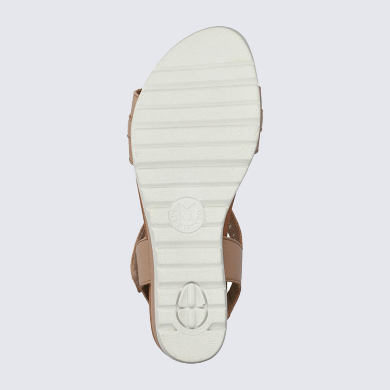 Sandales Mephisto, sandales compensées avec bijou décoratif et semelle souple femme en cuir beige