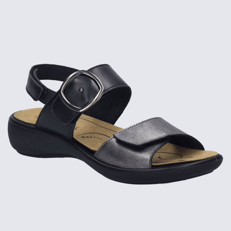 Sandales Josef Seibel, Sandales bride boucle femme en cuir lisse basalt