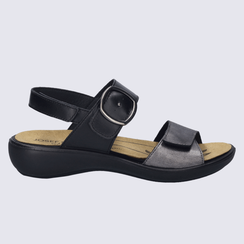 Sandales Josef Seibel, Sandales bride boucle femme en cuir lisse basalt
