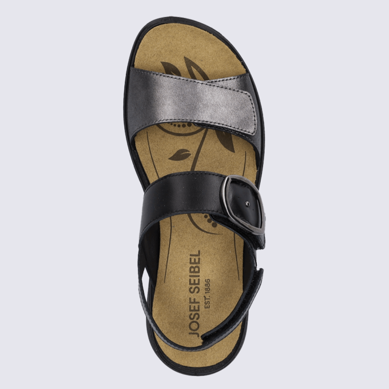 Sandales Josef Seibel, Sandales bride boucle femme en cuir lisse basalt